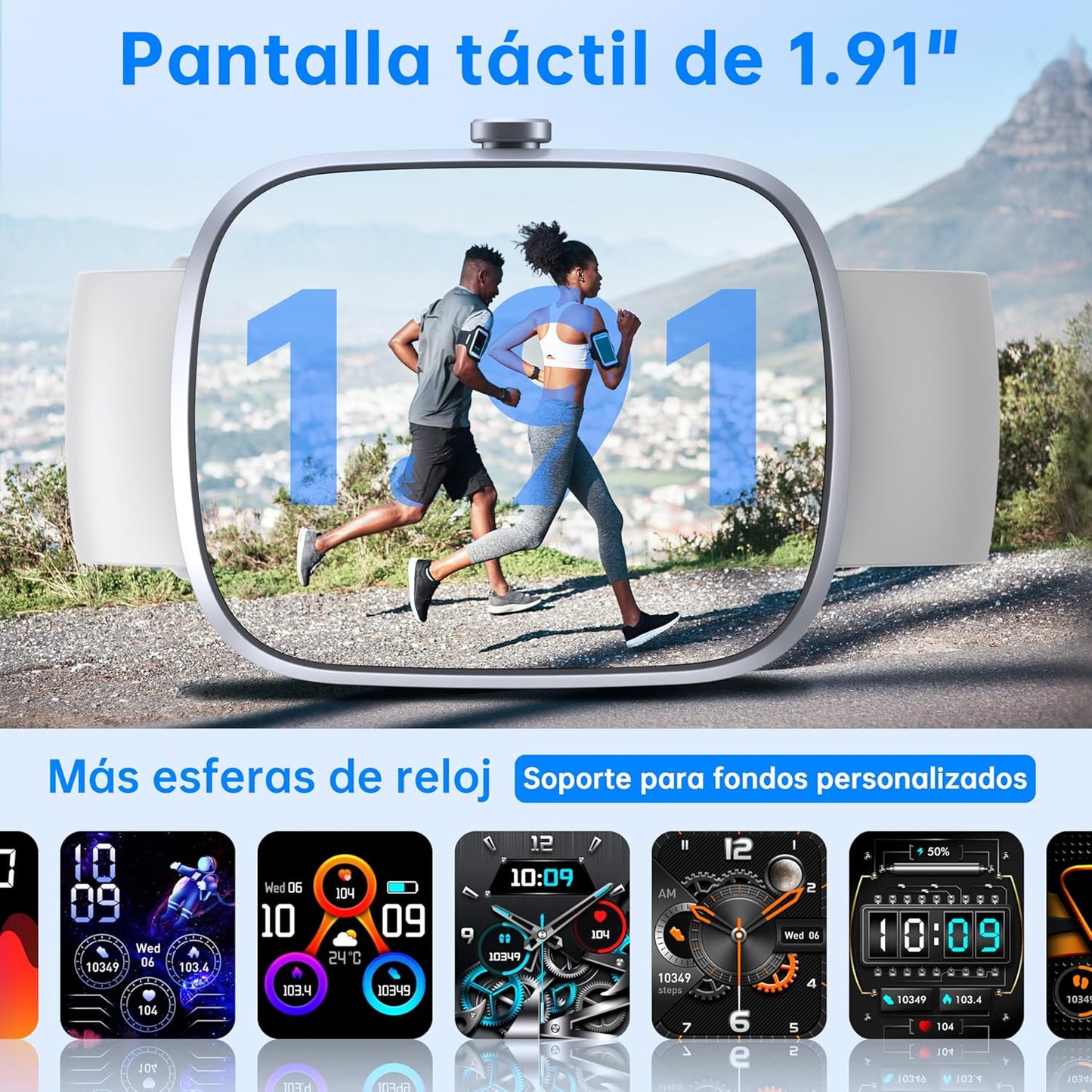 OUKITEL Reloj Inteligente Hombre Mujer, 1.91" HD Smartwatch Modos Deportivos con Pulsómetro/Monitor de Sueño/Podómetro, Impermeable IP68 para Android iOS