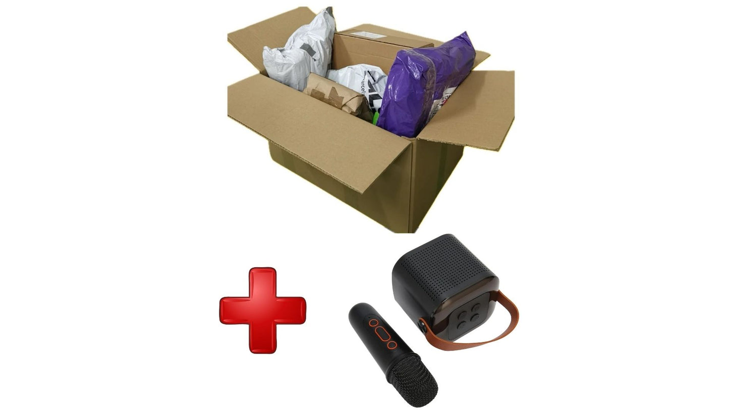 PACK 8 Paquetes Sorpresa Textil + Máquina de Karaoke con Micrófono Inalámbrico, Altavoz Bluetooth Y1 Bass Treble con Luz RGB