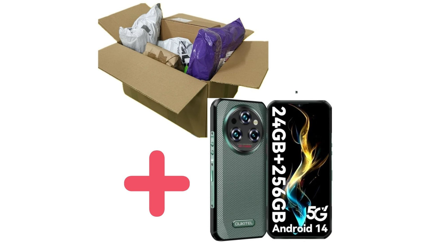 PACK 8 Paquetes Sorpresa Textil +Oukitel WP35 Smartphone Robusto, 5G, 11000mAh, 24GB + 256GB, Andiron 14, 64 MP, Teléfono Celular NFC