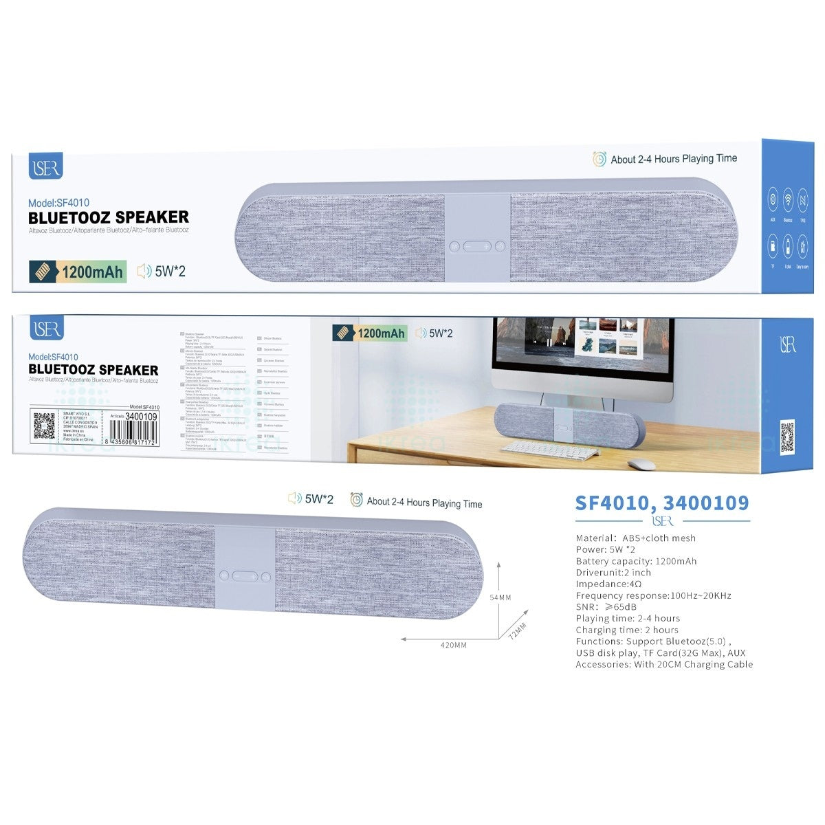 Barra de sonido ISER SF4010 altavoz Bluetooth 5W*2 12000mAh gris - Altavoces grandes