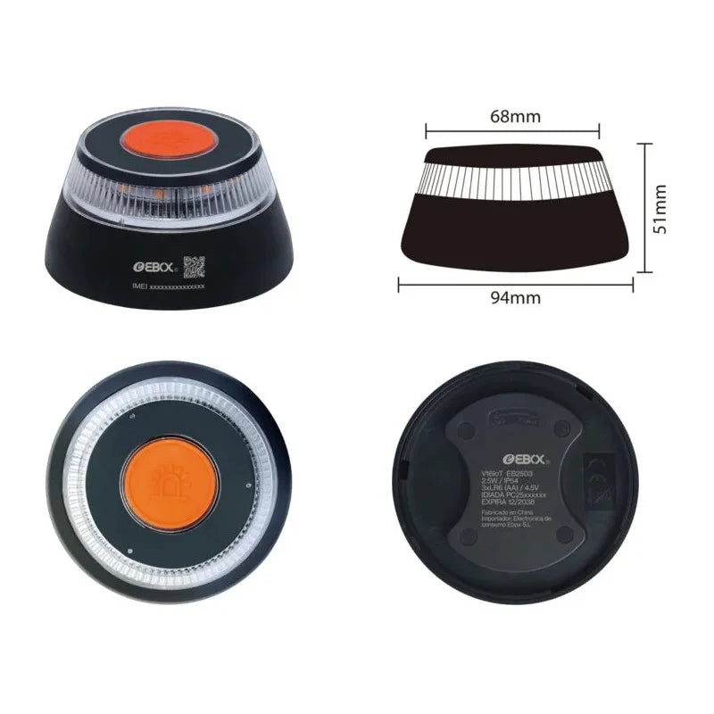 EBOX Luz Emergencia V16 Homologada DGT con Geolocalización, Baliza Coche Conectada DGT 3.0