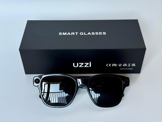 Gafas Inteligentes con el cristal negro, Cámara HD, Bluetooth 5.4, Batería de 220 mAh, Altavoces Estéreo con Bajos, Micrófono con Cancelación de Ruido, Detección de Uso
