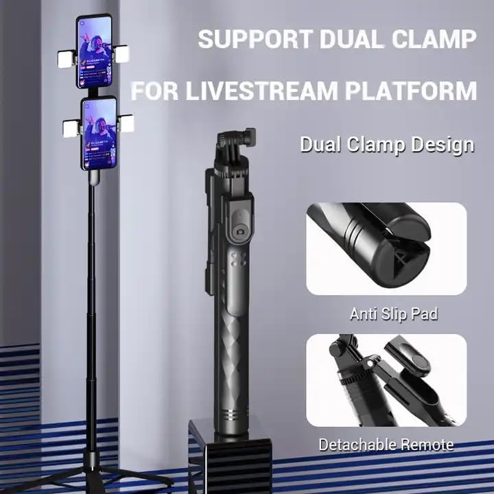 Palo selfie inalámbrico para transmisión en vivo con soporte de teléfono adicional, monopie extensible para selfies, vlogs y transmisión sin esfuerzo, compatibilidad universal y funciones
