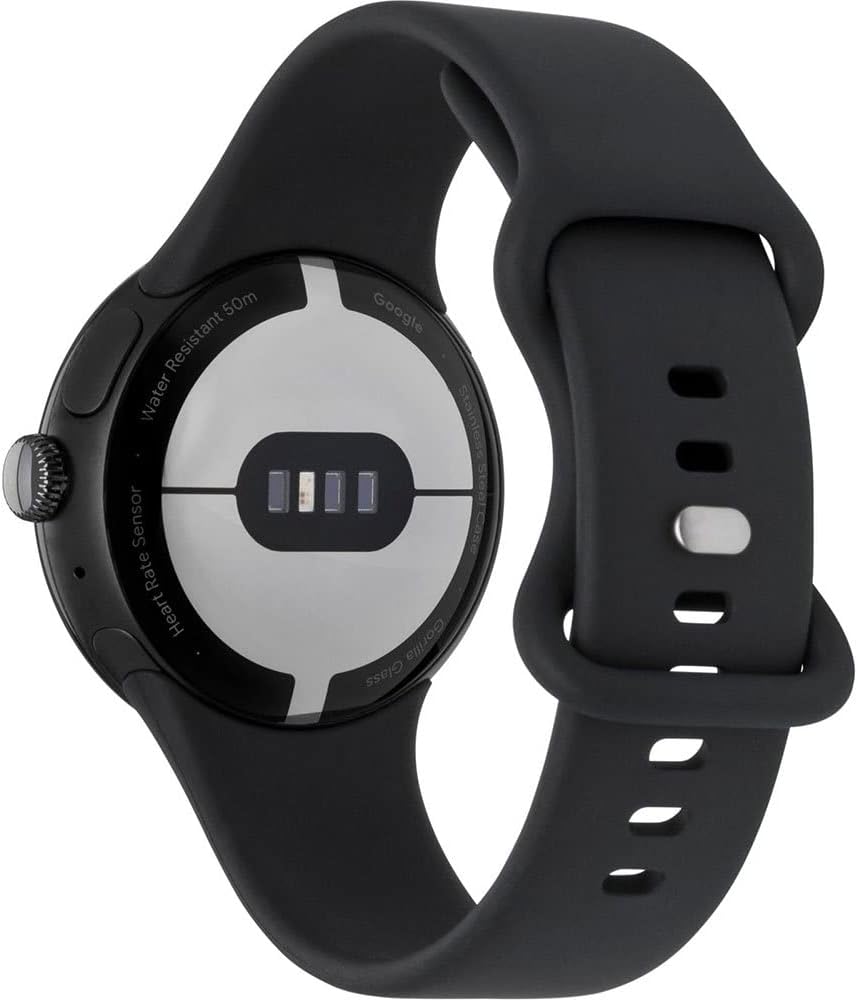 Google Pixel Watch: reloj inteligente Android con monitor de actividad y análisis. Caja de acero inoxidable negro mate con correa deportiva negra volcánica y LTE.