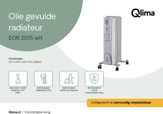 Qlima Eor2015 Calefactor Interior Blanco 1500 W Radiador Aceite Eléctrico