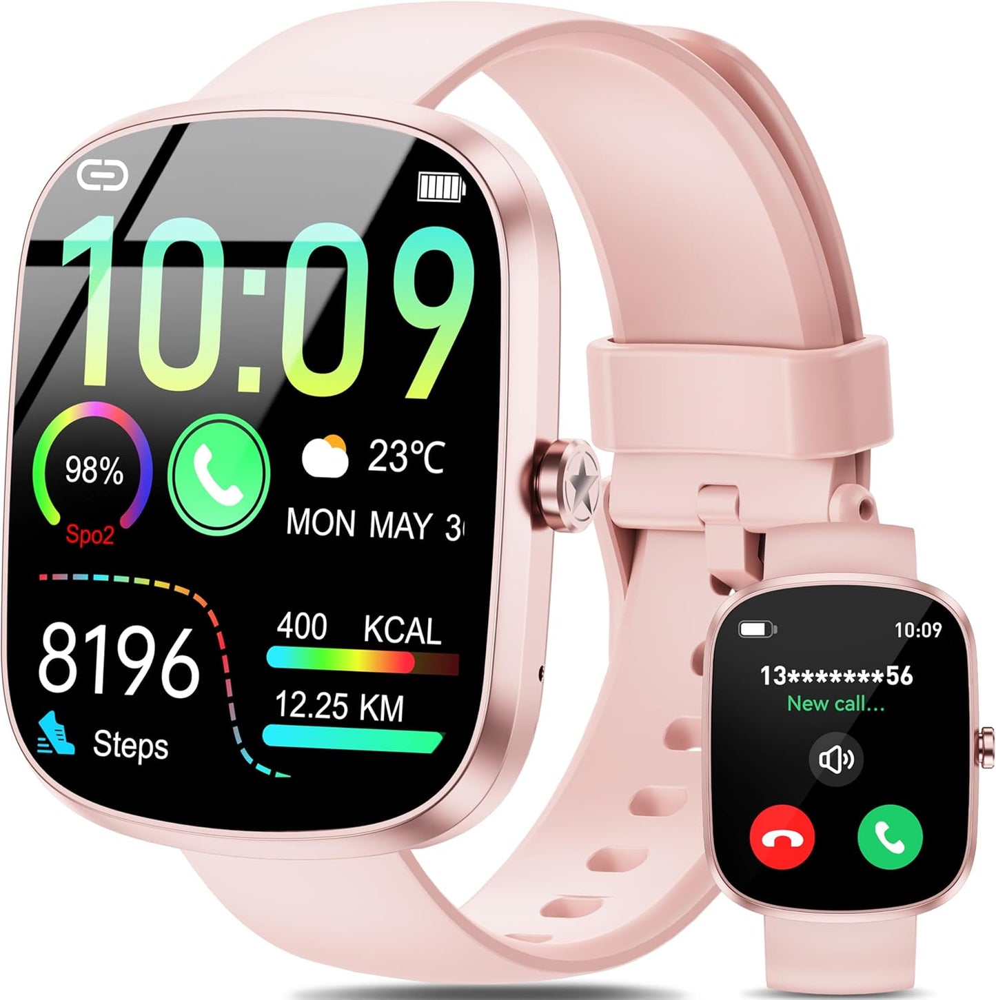OUKITEL Reloj Inteligente Mujer Hombre, 1.91" HD Smartwatch Mujer Hombre con Llamadas Bluetooth, 140+ Modos Deportivos Smart Watch, SpO2/Pulsómetro/Monitor de Sueño, IP68 Impermeable para Android iOS