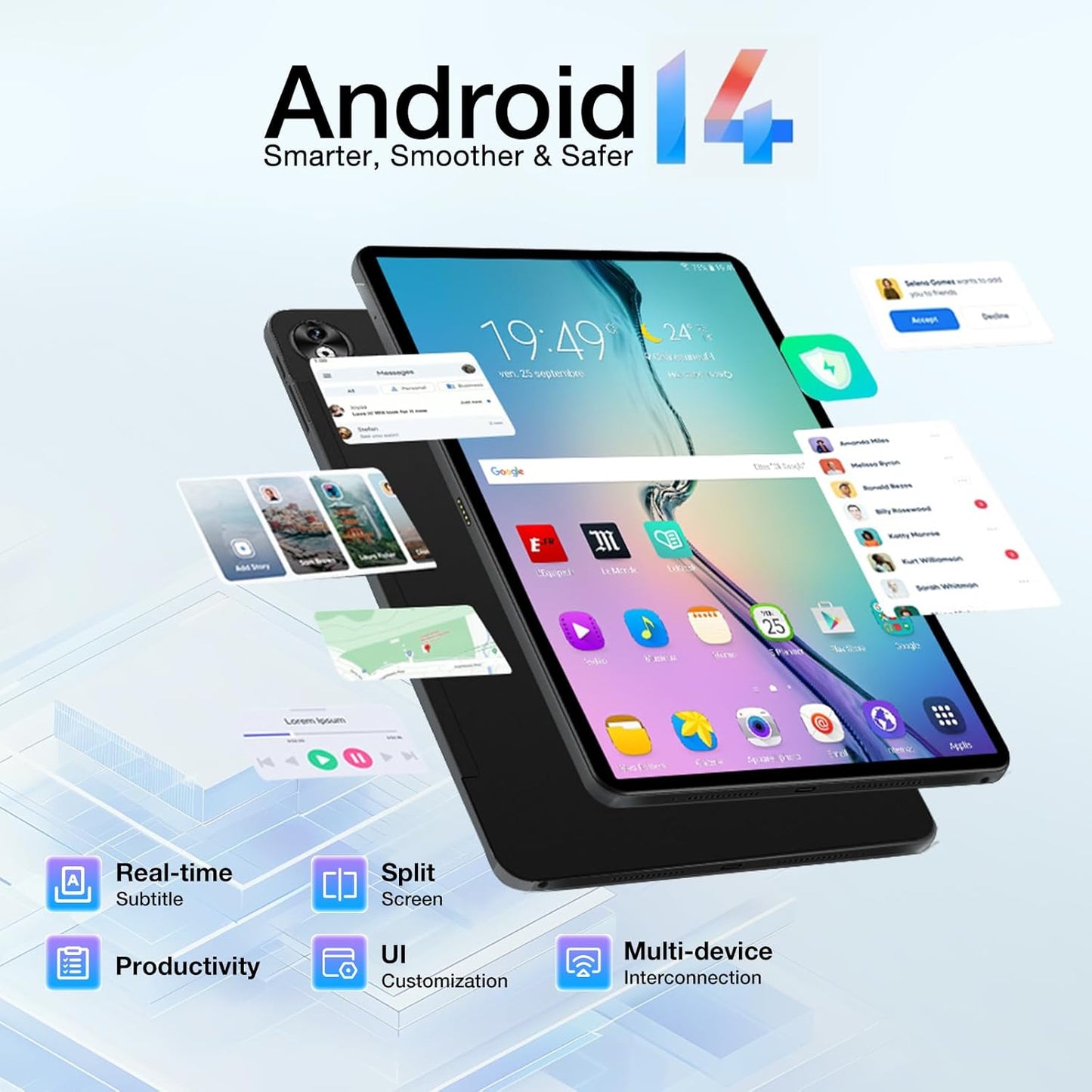 Tableta DOOGEE T40 Pro de 12 pulgadas, Android 14, Helio G99, 20 GB de RAM + 512 GB (TF 2 TB), tabletas para juegos, baterías de 10800 mAh (tipo C), pantalla IPS de 2.4K, 16 MP + 8 MP, doble SIM, WiFi 4G/5G, Bluetooth 5.0, GPS