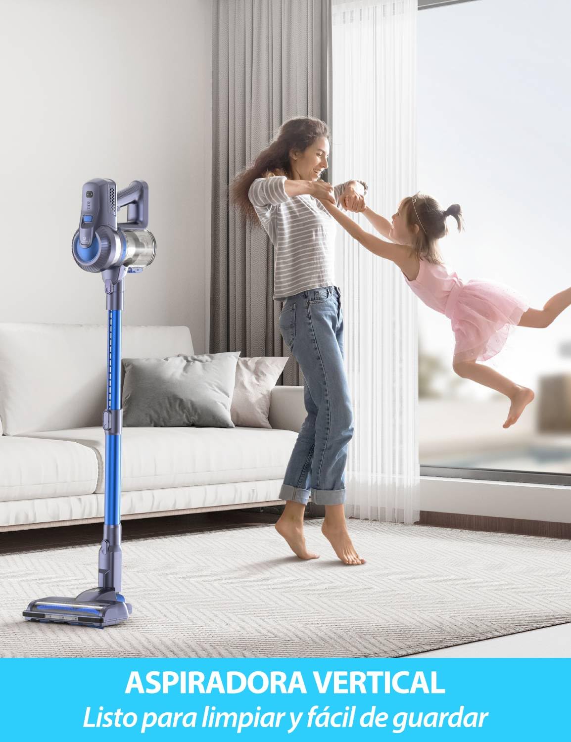 Aspiradora inalámbrica Greenote, 23 kPa, escoba inalámbrica 6 en 1, potente aspiradora inalámbrica de 200 W con luz LED, hasta 35 minutos de autonomía, aspiradora de mano para el hogar