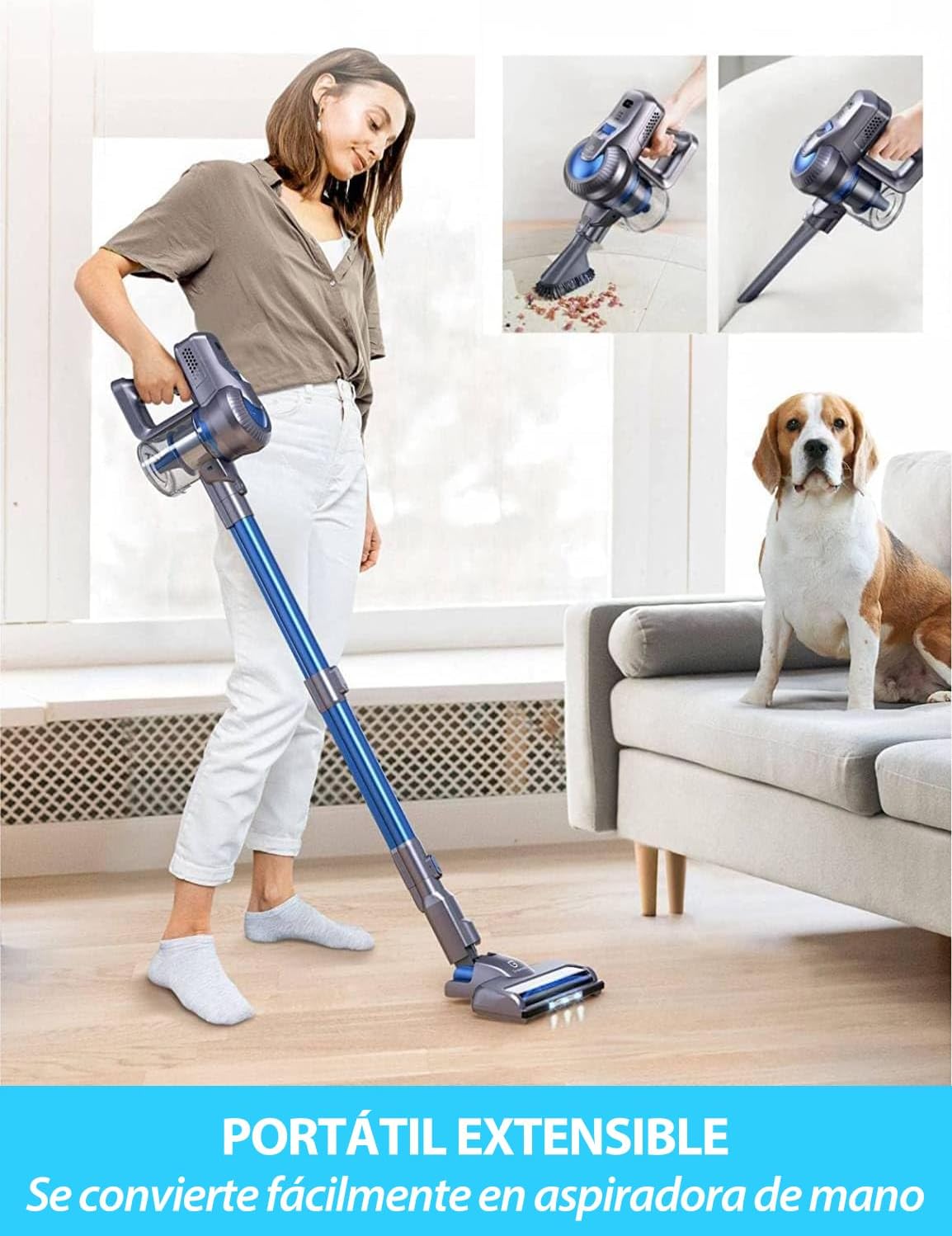 Aspiradora inalámbrica Greenote, 23 kPa, escoba inalámbrica 6 en 1, potente aspiradora inalámbrica de 200 W con luz LED, hasta 35 minutos de autonomía, aspiradora de mano para el hogar