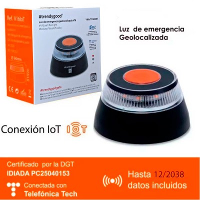 EBOX Luz Emergencia V16 Homologada DGT con Geolocalización, Baliza Coche Conectada DGT 3.0