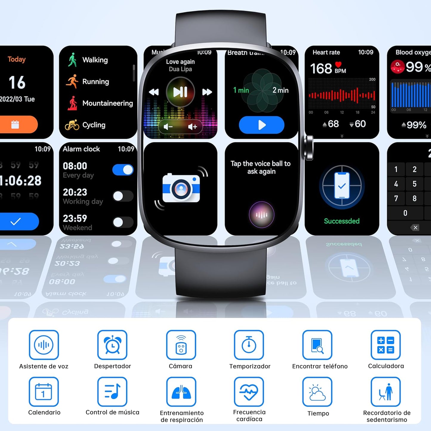 OUKITEL Reloj Inteligente Hombre Mujer, 1.91" HD Smartwatch Hombre Mujer con Llamadas Bluetooth, 140+ Modos Deportivos Smart Watch, SpO2/Pulsómetro/Monitor de Sueño, IP68 Impermeable para Android iOS
