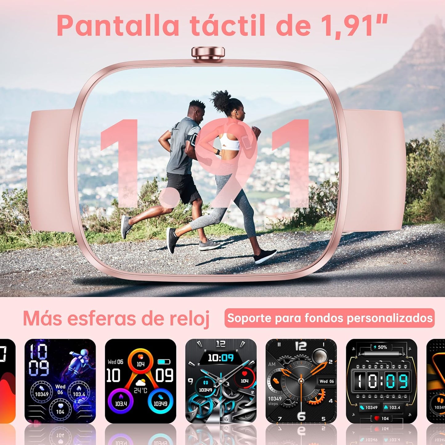 OUKITEL Reloj Inteligente Mujer Hombre, 1.91" HD Smartwatch Mujer Hombre con Llamadas Bluetooth, 140+ Modos Deportivos Smart Watch, SpO2/Pulsómetro/Monitor de Sueño, IP68 Impermeable para Android iOS