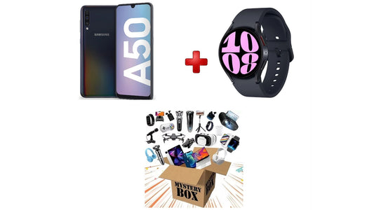 Pack JULIO TIK TOK LIVE Samsung Galaxy A50 128 GB 4 RAM NEGRO + Samsung Galaxy Watch6 Bluetooth 40mm Grafito+CAJA SORPRESA