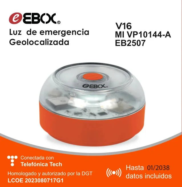 EBOX Luz Emergencia V16 Homologada DGT con Geolocalización, Baliza Coche Conectada DGT 3.0