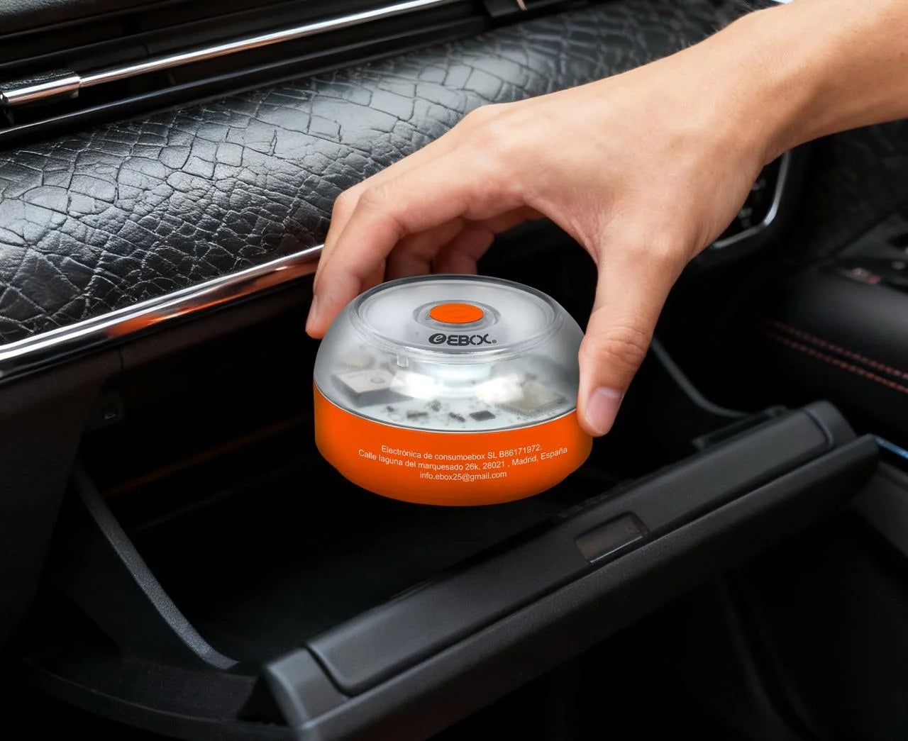 EBOX Luz Emergencia V16 Homologada DGT con Geolocalización, Baliza Coche Conectada DGT 3.0