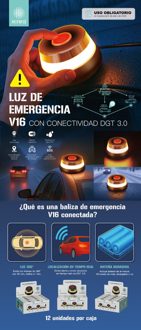IKREA WR9179 Luz de emergencia V16 certificada por DGT con geolocalización